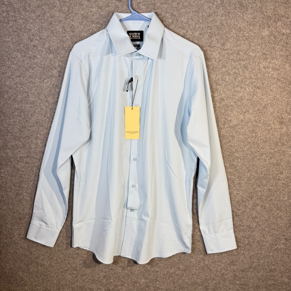 Scotch Soda Amsterdam Men's Light Blue Dress Shirt Modern Fit Size 16 41
